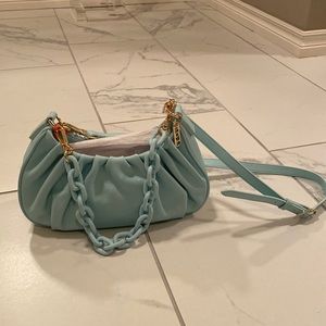 LDT Zoe Zip Top Leather Crossbody Handbag Convertible Blue Light Pool